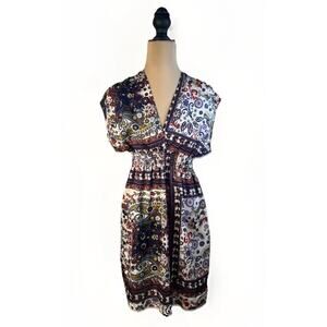 Orion London Women’s Size M/L Knee Length Mock Waist Dress Boho Purple Paisley